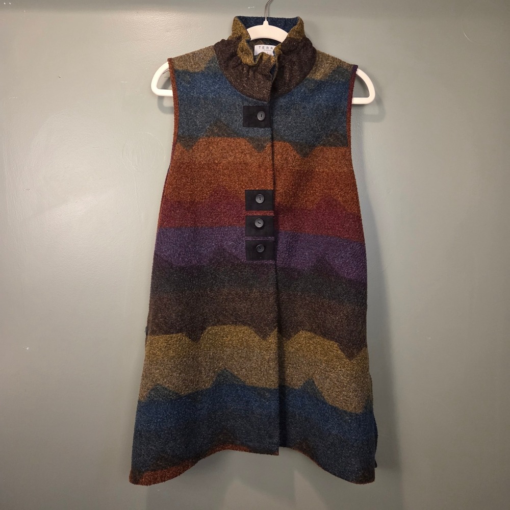 Terra SJ Apparel Women's Button Up Long Vest Size L Western Boho Earthy
